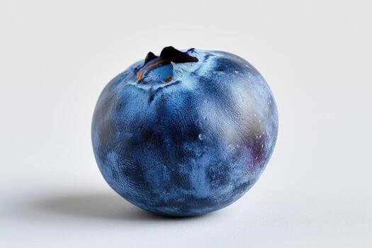 AI generated Close Up of Blueberry on White Background A detailed view of a single blueberry, showcasing its vibrant blue color and the texture of its shiny skin, set against a clean white background. photo