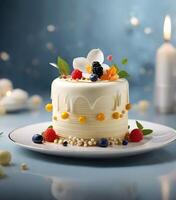 AI generated A beautiful vanilla cream cake crafted in molecular kitchen style photo