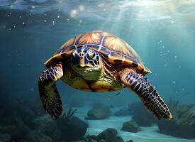 AI generated A turtle is swimming in the sea photo