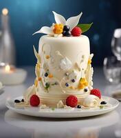AI generated A beautiful vanilla cream cake crafted in molecular kitchen style photo