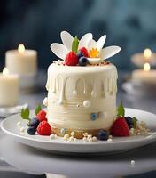 AI generated A beautiful vanilla cream cake crafted in molecular kitchen style photo