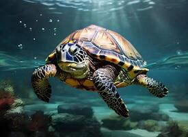 AI generated A turtle is swimming in the sea photo
