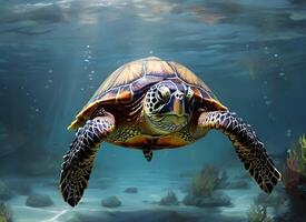 AI generated A turtle is swimming in the sea photo