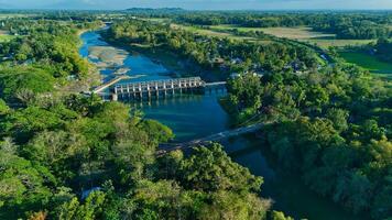 dam and hanging bridge photo