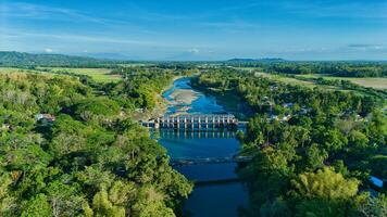 dam and hanging bridge photo