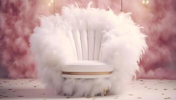 AI generated Modern style chair decorated with feathers. photo