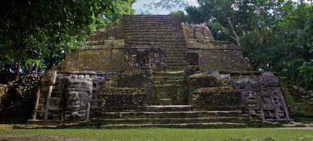 Lamanai archaeological reserve mayan Mast Temple in Belize jungle photo