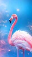 AI generated Photorealistic pink flamingo on a blue background. photo