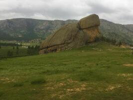 Turtle Shape Mountain in the Green Landscape in Mongolia photo