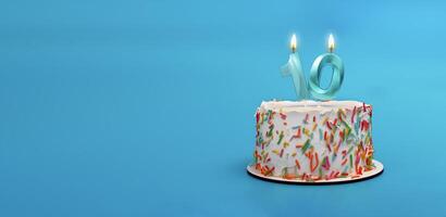 Birthday bento cake. 10th birth day, 10 number candle. Banner background, copy space for text photo