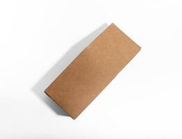 Blank kraft upright product package, vertical box mockup. Brown carton pack photo