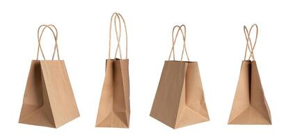 Kraft brown paper bags set, isolated on white background photo