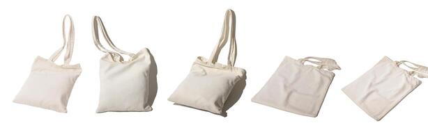 Tote bag mockup set. Natural textile shopper isolated on white photo