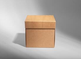 Kraft carton box of cube shape, cardboard package photo