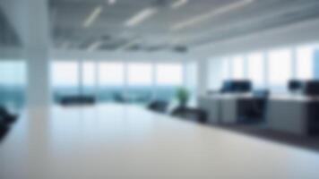 AI generated Open space, coworking area, conference table, , blurred background. Empty modern office photo