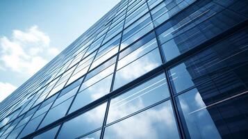 AI generated Blurred glass wall of modern business office building at the business center use for background in business concept. Blur corporate business office. Abstract office windows background. photo