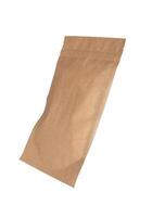 Zip-lock package isolated on white background. Kraft paper pouch, product bag, zipper closure photo