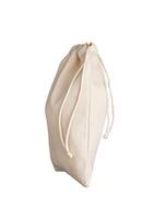 textil bolso con cordones natural eco tela lino bolsa. algodón lona paquete aislado en blanco foto
