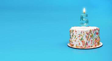Birthday bento cake. 5th birth day, 5 number candle. Banner background, copy space for text photo