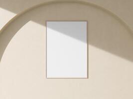 Empty framed canvas for mockups and art illustrations hanging on the wall photo