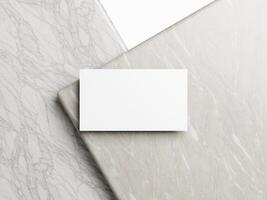 Blank white business card mockup on marble background 3d render illustration for mock up and design presentation. photo