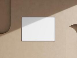 Empty framed canvas for mockups and art illustrations hanging on the wall photo
