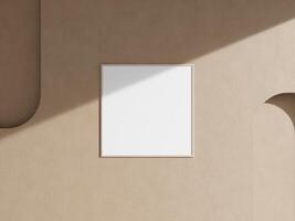 Empty framed canvas for mockups and art illustrations hanging on the wall photo