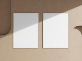 Empty framed canvas for mockups and art illustrations hanging on the wall photo