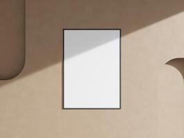 Empty framed canvas for mockups and art illustrations hanging on the wall photo
