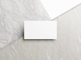 Blank white business card mockup on marble background 3d render illustration for mock up and design presentation. photo