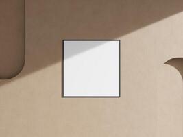 Empty framed canvas for mockups and art illustrations hanging on the wall photo