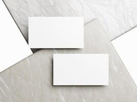blanco blanco negocio tarjeta Bosquejo en mármol antecedentes 3d hacer ilustración para burlarse de arriba y diseño presentación. foto