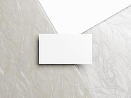 Blank white business card mockup on marble background 3d render illustration for mock up and design presentation. photo