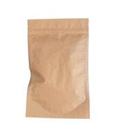 Ziplock pack isolated on white background. Kraft paper pouch, product package, zipper seal photo