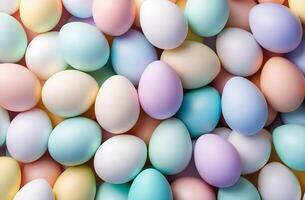 AI generated Delicate pastel-colored Easter eggs, spring holiday background photo