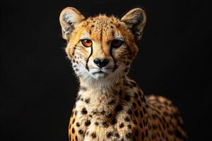 AI generated close up of cheetah on dark background, studio lighting photo