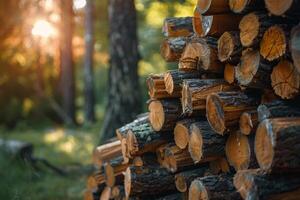 AI generated Fire log wood stacked on an outdoor barn photo