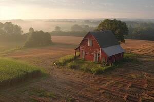 AI generated Aerial view of an empty barnyard photo