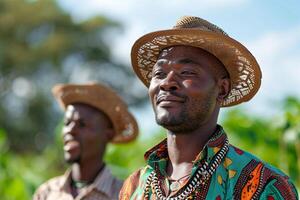 AI generated Portrait of an african american on a blurred farm photo