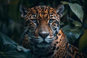 ai generado cerca arriba de leopardo en sus naturaleza antecedentes foto