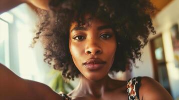 AI generated a black women Taking duck face selfie photo