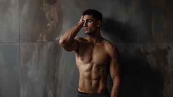 Portrait Of A Young Physically Fit Man Showing His Well Trained Body - Muscular Athletic Bodybuilder Fitness Model Posing After Exercises photo