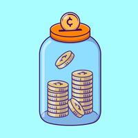 Gold Coin In a Jar Cartoon Vector Icons Illustration. Flat Cartoon Concept. Suitable for any creative project.