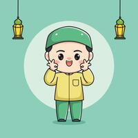 Cute Muslim child character with ok fingers vector