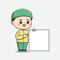 musulmán chico personaje con un tablero para texto vector