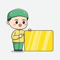 Muslim boy character with a board for text vector