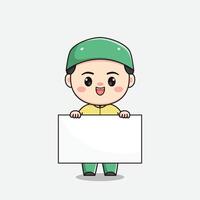 Muslim boy character with a board for text vector