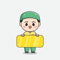 Muslim boy character with a board for text vector