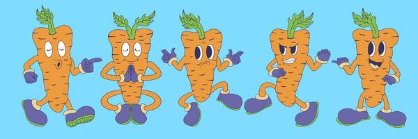 Collection of Cute Carrot Vegetable Cartoon Vector Mascots