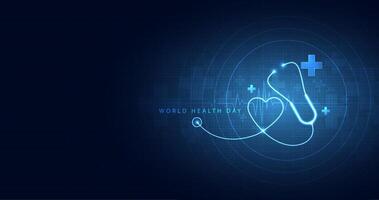 World Health Day is a global health awareness day celebrated every year on 7th April. health care medical science with icon digital technology world concept modern business. vector design